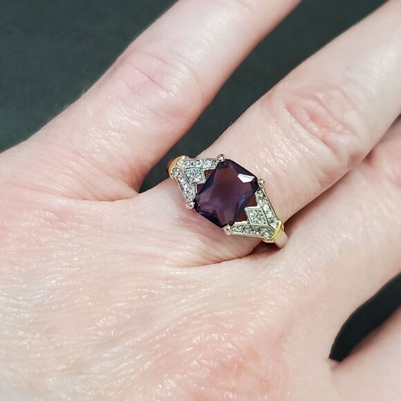 Sterling silver with gold purple rhinestone ring size 8 - Picture 2 of 9
